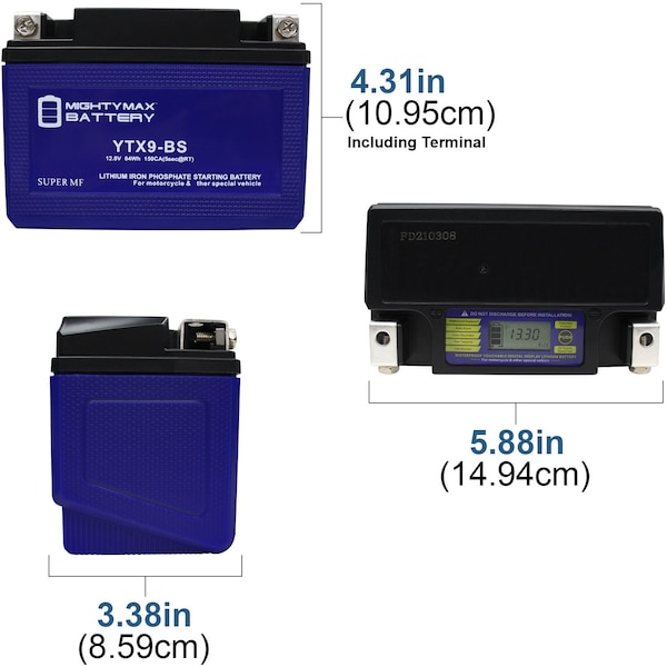 YTX9-BS Lithium Replacement Battery Compatible With CYTX9-BS